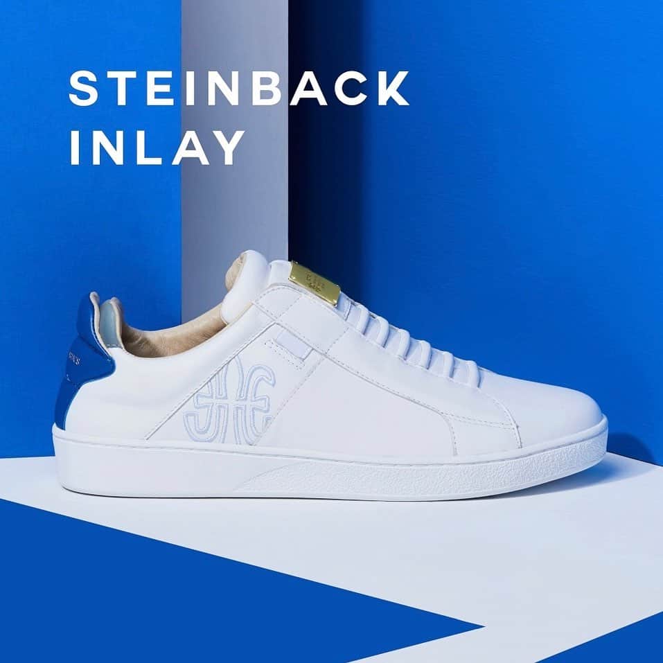 のインスタグラム：「ICON SBI features subtle luxury detailing, with its smooth white body silhouette, gold plated metal tongue and ROYAL blue heel and side logo. Discover more through link in bio. #iconsbi #classic #luxury #lacelessdesign #sneakers #royalblue #fleurdelis #royalelastics #royal」