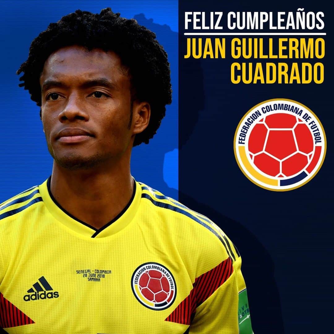 サッカー コロンビア代表チームのインスタグラム：「‪Feliz cumpleaños #️⃣3️⃣1️⃣ para @cuadrado. ¡Que sean muchos más, esperamos que celebres con tus seres queridos! 🎂💥‬」