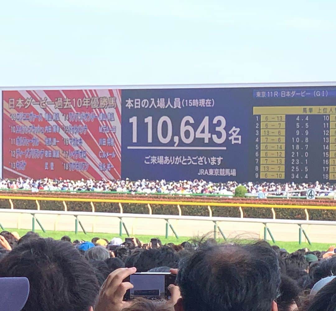 小澤陽子さんのインスタグラム写真 - (小澤陽子Instagram)「𝚒𝚗 𝚙𝚛𝚒𝚟𝚊𝚝𝚎❁  令和最初の、日本ダービー🏇🇯🇵 . . 彼らにとって、一生に一度の大舞台🐴 ３歳世代、7071頭の『頂点』が決まりました。  やっぱり特別でした✦ なんだか終わってしまって寂しい…  競馬を始めて４度目のダービーですが、 初めて、仕事ではなくプライベートで 大好きな〝ゴール板近く〟で見ることができました🌼  #令和元年 #日本ダービー #観客11万人超 #みんなスマホを向ける新時代 #ダービー馬 #ロジャーバローズ #ダービージョッキー #浜中俊 #肩書きがつくのはこのレースだけ。 #おめでとうございます🎊 #ウマでしょgirl #まどか ちゃんと❤︎」5月27日 15時57分 - yoko.ozawa729