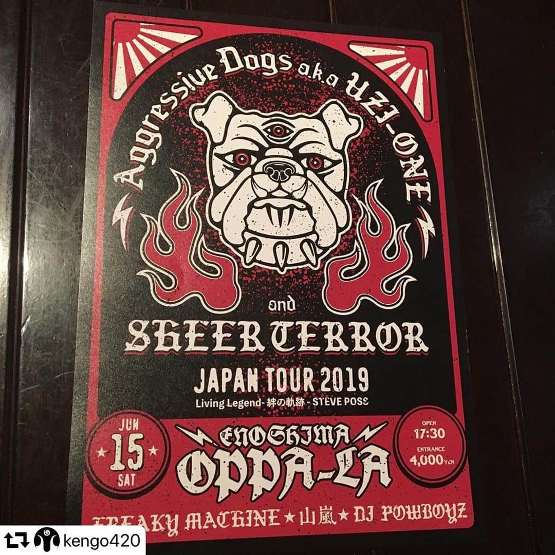 SATOSHIさんのインスタグラム写真 - (SATOSHIInstagram)「次のライブも地元です。 #repost @kengo420 ・・・ 6/15 土曜日 NYHCのレジェンド SHEER  TERRORとバンド35周年北九州の雄 AGGRESSIVE DOGSのJAPAN TOUR🔥 地元からのサポートは山嵐🔥と我々FREAKY  MACHINE🔥 DJ POWBOYZ🔥 これは予定空けて遊びに来てね🔥🔥🔥🔥 #sheerterror #aggressivedogs #山嵐 #freakymachine  #powboyz #oppala」5月27日 19時36分 - satoshimen