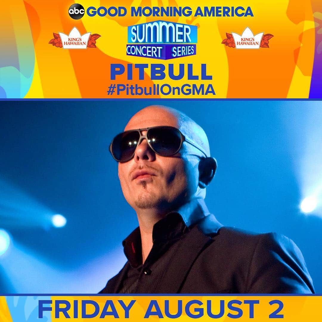 ピットブルのインスタグラム：「It's an honor to join @GoodMorningAmerica for Summer Concert Series 2019! #PITBULLonGMA」
