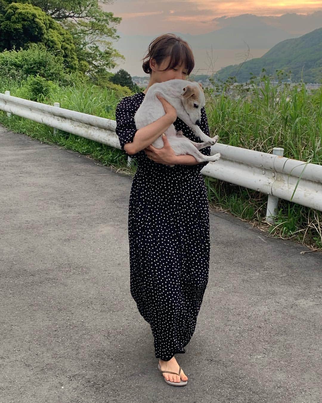 風間ゆみえのインスタグラム：「筋肉隆々で賢いジャックラッセルテリア犬のマイロは、近頃は生まれたての子ヤギみたい。でも、良くお腹を空かせて食欲も旺盛でとても元気です。  抱っこなんて、暴れてすぐに腕のなかを飛び出していくマイロでしたが、抱っこされてものんびりしてくれています。  どっちも大好きなマイロです。 #mairotkhm #yumie_k_style」