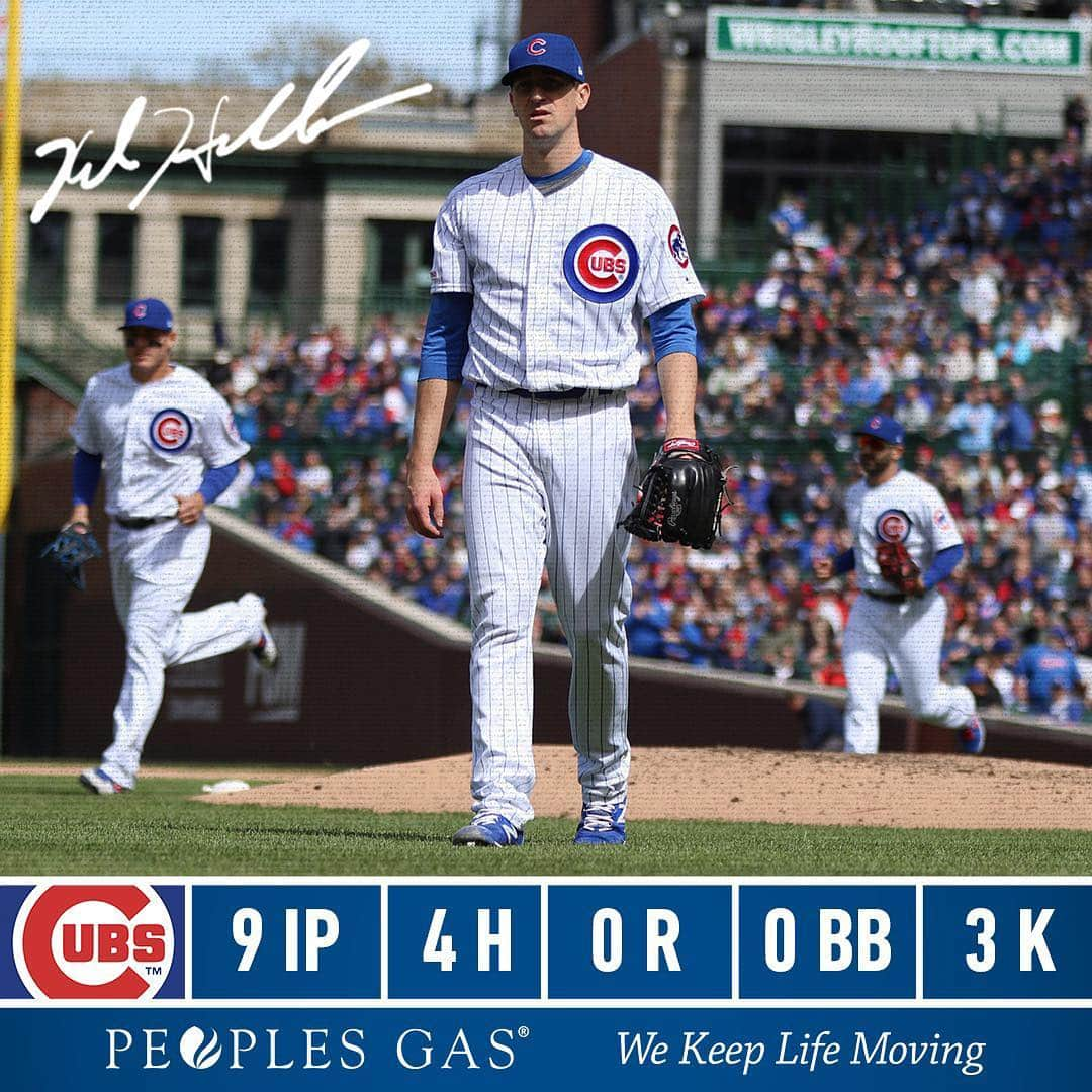 シカゴ・カブスさんのインスタグラム写真 - (シカゴ・カブスInstagram)「Kyle Hendricks’ 81 pitches are the fewest in a #Cubs shutout since Jon Lieber’s 78 in 2001. #EverybodyIn」5月4日 6時25分 - cubs