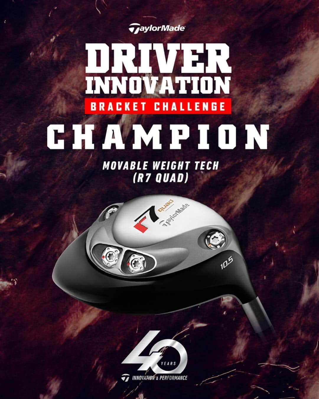 テーラーメイド ゴルフさんのインスタグラム写真 - (テーラーメイド ゴルフInstagram)「The fans have spoken! Moveable Weight Technology is the winner of the #TaylorMade40 Driver Innovation Bracket Challenge! The game-changing tech debuted in R7 Quad in 2004, allowing golfers to customize their driver to fit their swing for the first time. Hit the link in our bio to learn more about our 40-year history.」5月4日 1時47分 - taylormadegolf