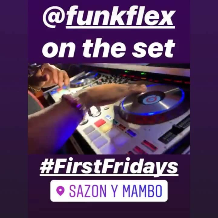 ファンクマスター・フレックスのインスタグラム：「Great club, great staff and great Party goers!!!!! Sazon Y Mambo! First Fridays! Big Ed, Pauly and Alina!!! My 25 and under/25 and over game mean tonight!!! (I know... damn cdjs 🤷🏿‍♂️) LITDIGITALDJS@GMAIL.COM TO BOOK @FUNKFLEX !!!!! @litdigitaldjs」