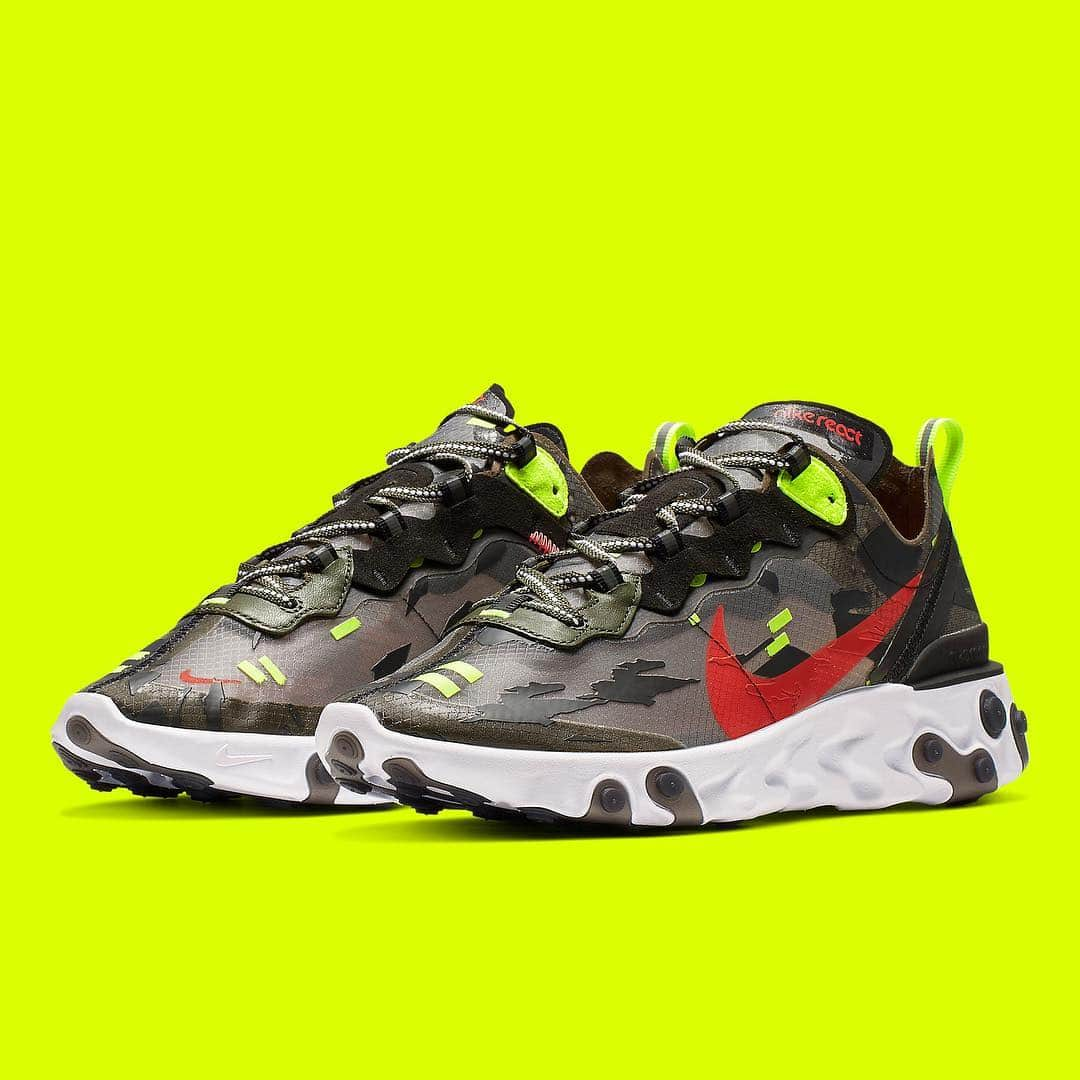 Sneaker Newsさんのインスタグラム写真 - (Sneaker NewsInstagram)「Nike adds a new Camo-style overlay on the React Element 87 with volt and crimson hits. For details on how to add these to your collection now, tap the link in our bio.」5月4日 8時33分 - sneakernews