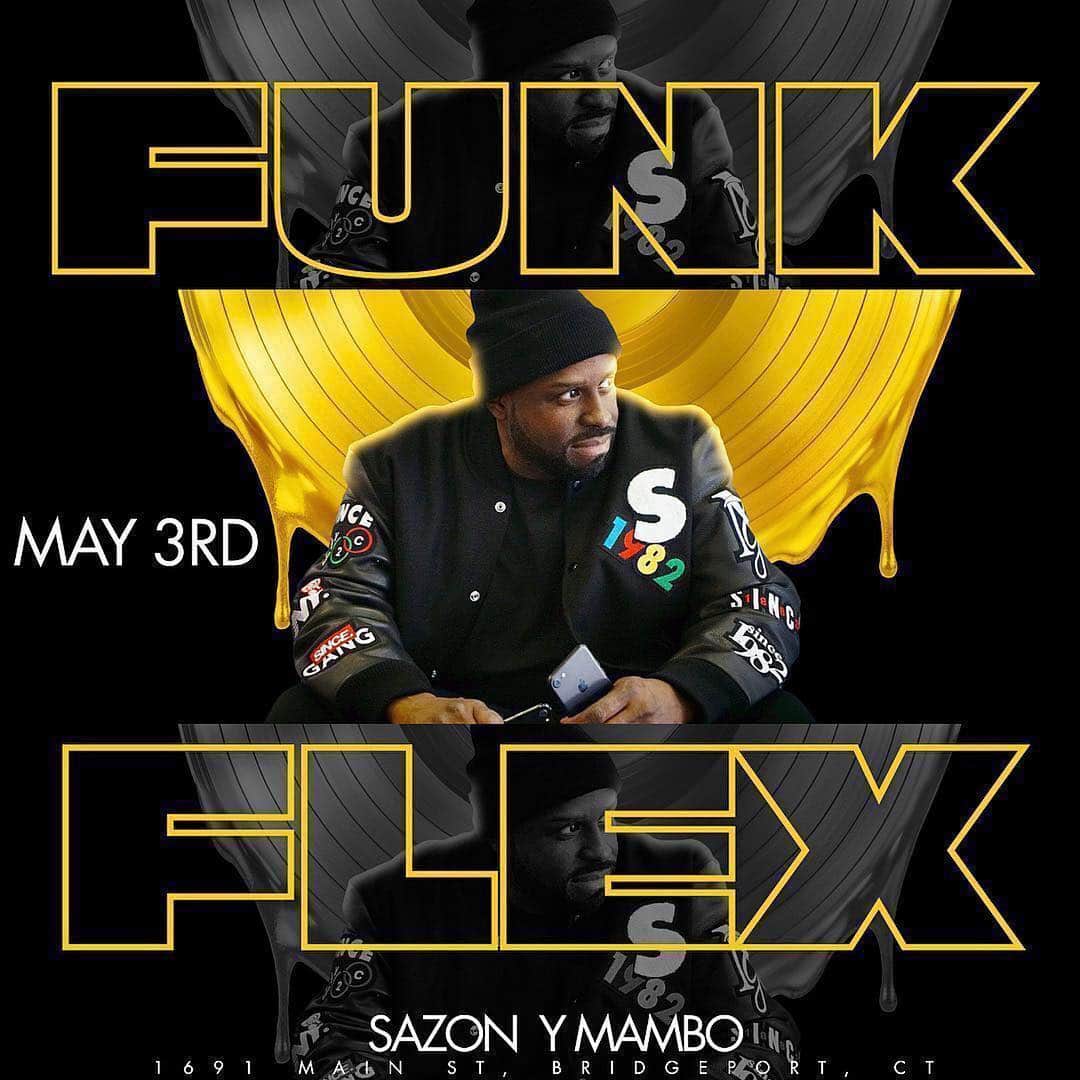 ファンクマスター・フレックスのインスタグラム：「Uh-Oh! They want me back! Sazon Y Mambo! I TONIGHT!!! had an amazing time! Big Ed thanks again! The food popping!Staff and security had great vibes!!! FIRST FRIDAY TONIGHT!!! FunkFlex on the set AGAIN for 3 hours!!! @litdigitaldjs Conneticut I hope y’all ready!!! Shout to Pauly and Alina!!!」