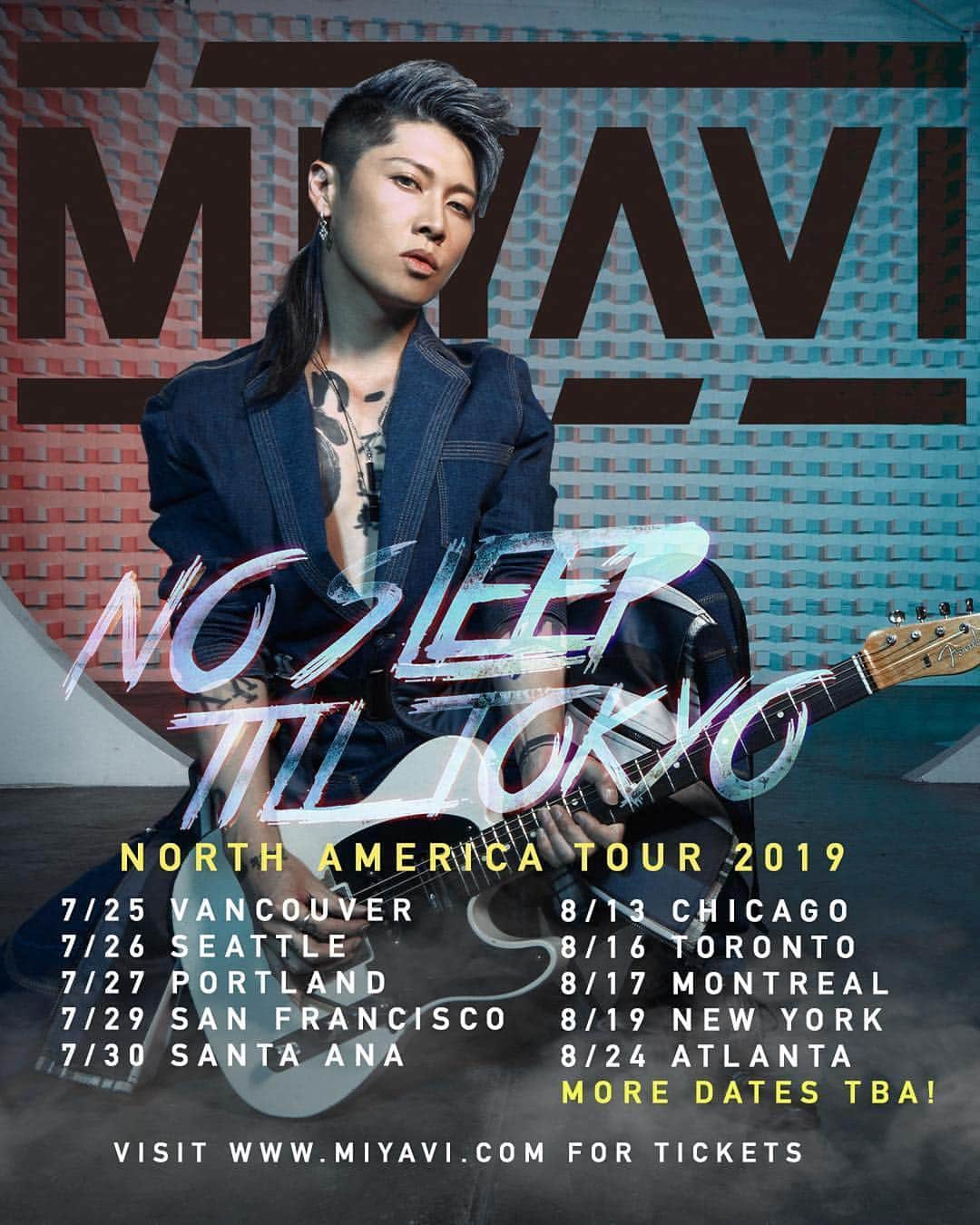 雅-MIYAVI-さんのインスタグラム写真 - (雅-MIYAVI-Instagram)「US & Canada, let’s have some fun 🔥🔥🎸🕺 #Repost @miyavi_staff MIYAVI returns to North America with 10 new tour dates in support of his new solo album NO SLEEP TILL TOKYO. General Admission and VIP tickets on sale Wednesday, May 8, 2018 (U.S. time) with all ticketing links found at www.miyavi.com.  Full list of dates and venues:  7/25 - Vancouver | Vogue 7/26 - Seattle | Neptune’s 7/27 - Portland | Crystal Ballroom 7/29 - San Francisco | Slim’s 7/30 - Santa Ana | Observatory 8/13 - Chicago | House of Blues 8/16 - Toronto | Queen Elizabeth Theatre 8/17 - Montreal | Otakuthon Festival 8/19 - New York | Sony Music Hall  8/24 - Atlanta | The Masquerade  With more cites/dates to be added!」5月4日 10時07分 - miyavi_ishihara