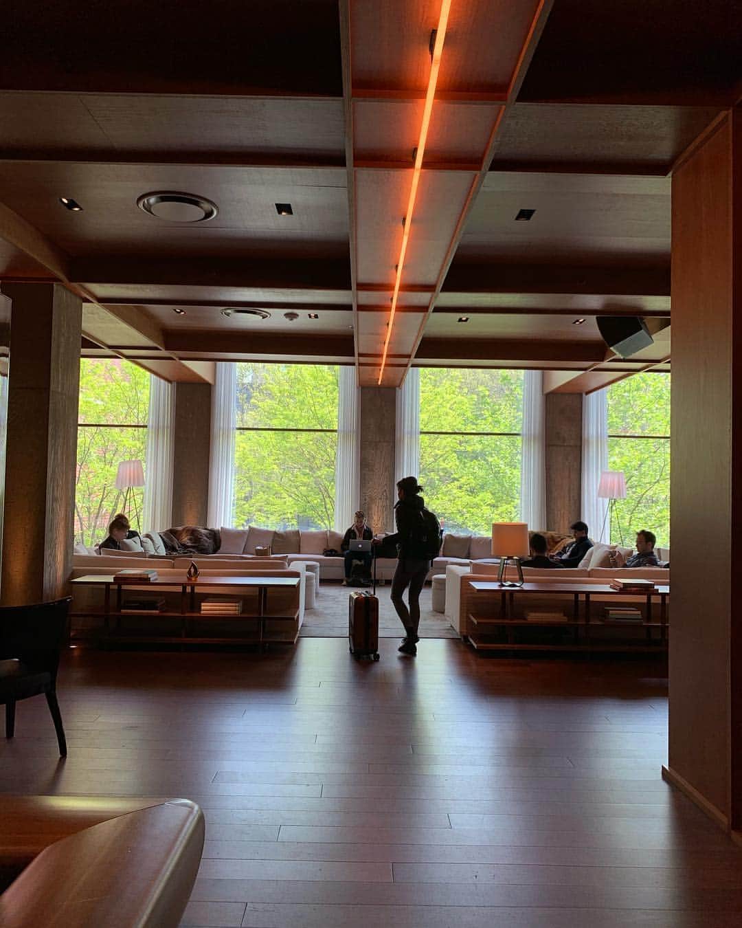 川上俊のインスタグラム：「Public hotel NYC, an Ian Schrager hotel // 2F Lounge & Entrance // designed by Swiss firm Herzog & de Meuron #designhotel #designresearch @publichotels」