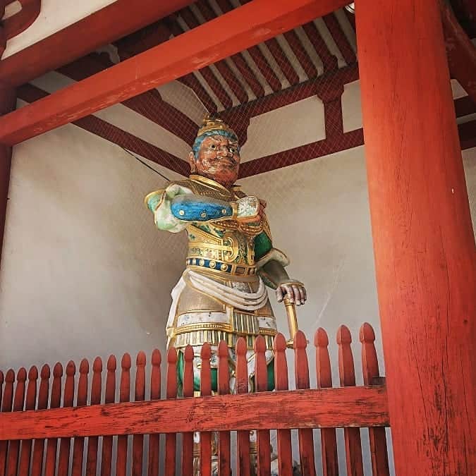 和田益典さんのインスタグラム写真 - (和田益典Instagram)「◆ 薬師寺中門の二天王像 . 2019/5/2 スマホ撮影 . 武装した二天王像です。 . 以前はピッカピカの極彩色でしたが、久しぶりに見ると結構剥離が進んでました。 . 特に阿形の剥離が著しかったですね。 . そんな阿形さんは、なかなかスタイルがよろしいです。笑 . 顔は超恐いですがね。 . . . #薬師寺 #薬師寺中門 #門 #中門 #二天王像 #二天王立像 #像 #木造 #世界遺産 #西ノ京 #西の京 #奈良 #大和路 #あをによし #木像 #彩色 #極彩色 #gate #名刹 #temple #寺院 #寺 #お寺 #仏閣 #古刹 #photostagram #photo #nara #japan .」5月4日 16時15分 - masunori_wada