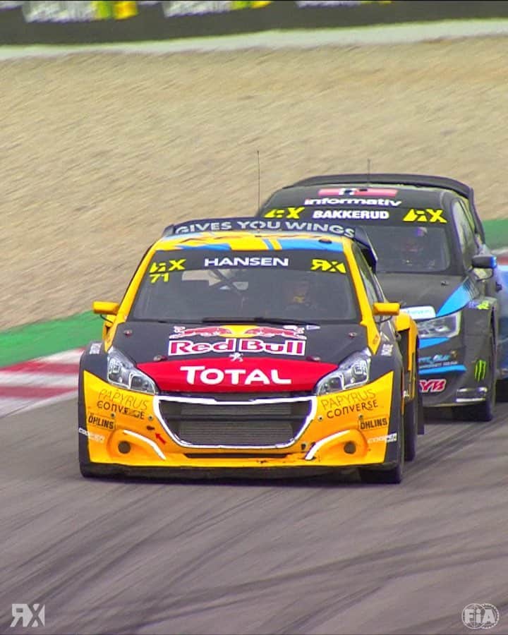 のインスタグラム：「Two Brothers... @timmy_hansen and @kevinhansen71 took 🥇 and 🥈 place at the WRX in Barcelona! 🙌 @redbullmotorsports #rallycross #wrx #redbull #action #winner #redbullmotorsports」