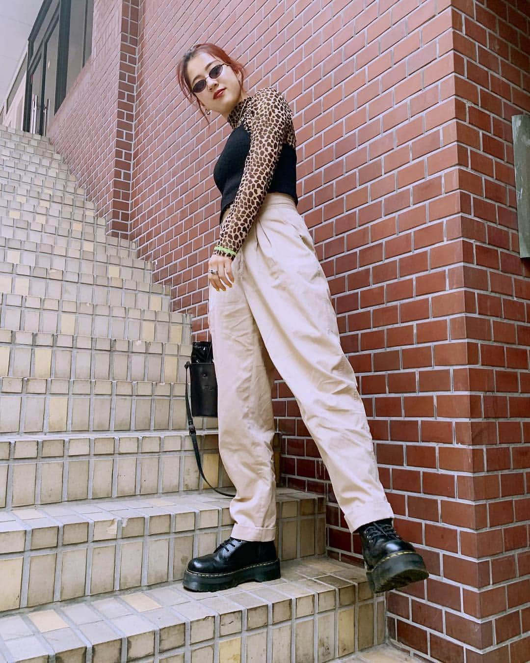 武部柚那さんのインスタグラム写真 - (武部柚那Instagram)「my style~!!! #ootd Happy day!🌷💕❤️ tops: Black🖤 @evris_official  leopard🐆 @atmos_pink_official ×  @ayayangram  pants: @pameopose  boots: @drmartens_japan  bag: @nanananaofficial  sunglasses: @unif  necklace: @gallerie_tokyo」5月4日 21時18分 - yuzuna__takebe__official