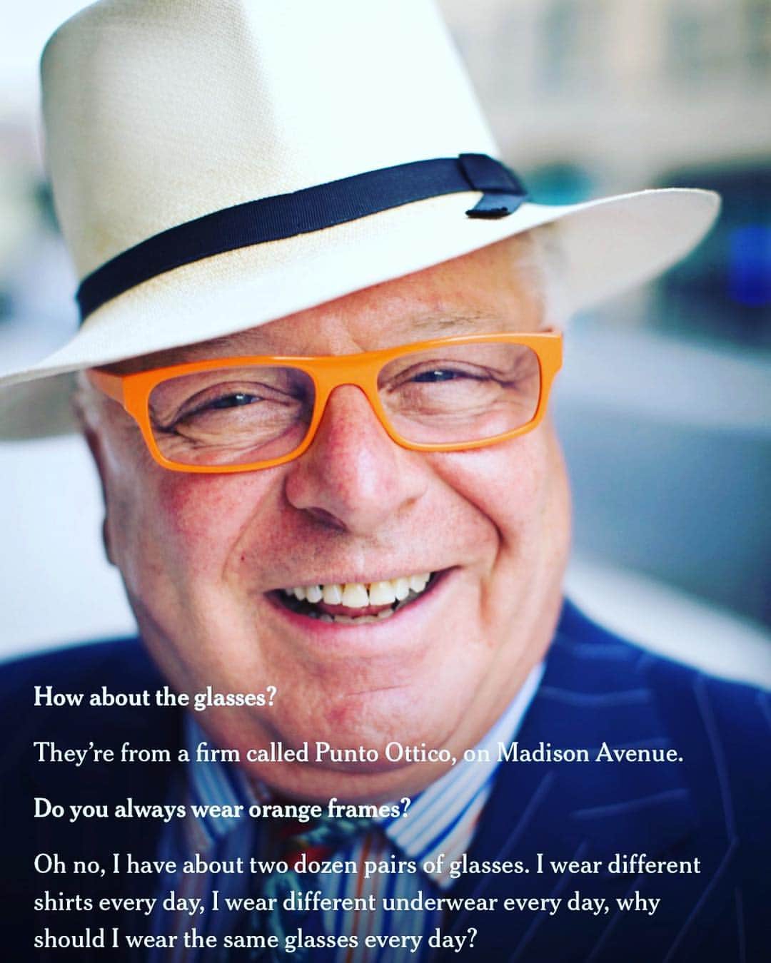 バーレット・フォアのインスタグラム：「My natty daddy, Conrad Foa (Nonnie’s son), was stopped by The New York Times for a piece called “Summer Looks at The Whitney” Love my fashionista father! . . . @nytimes @nytimesfashion @turnbull_asser @hermes @borsalino_world @puntoottico_humaneyes_ny @jortved @hlswift #nattydaddy」