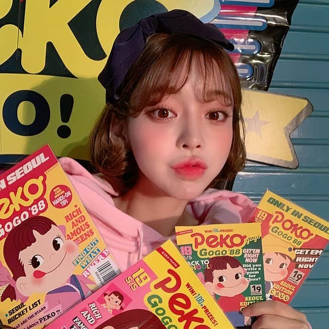 Chuuのインスタグラム：「peko x chuu ⓒ2019 FUJIYA❤️GOGO 88 ❤️open!! 귀염뽀짝 콜라보 시즌2✌️페코짱과 함께하는 레트로 갬성충전🤗 #chuuseoul」