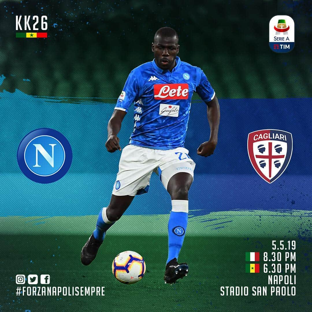 カリドゥ・クリバリさんのインスタグラム写真 - (カリドゥ・クリバリInstagram)「⚽ MATCH DAY 🇮🇹 #NapoliCagliari #SerieA 🇸🇳 #KK26 #famiglia 💙 #ForzaNapoliSempre 💪🏿 #DifendoLaCittà」5月5日 16時46分 - kkoulibaly26