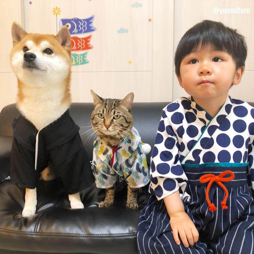 のインスタグラム：「. Children’s Day🎏 On this day, we celebrate children’s happiness, their health and growth. . #こどもの日  #端午の節句 #今年も袴を着てお祝いしました #昼間は東京タワーで鯉のぼり見てきました🗼 #ゆうとろ三男坊 #ゆうとろ3兄弟シリーズ」