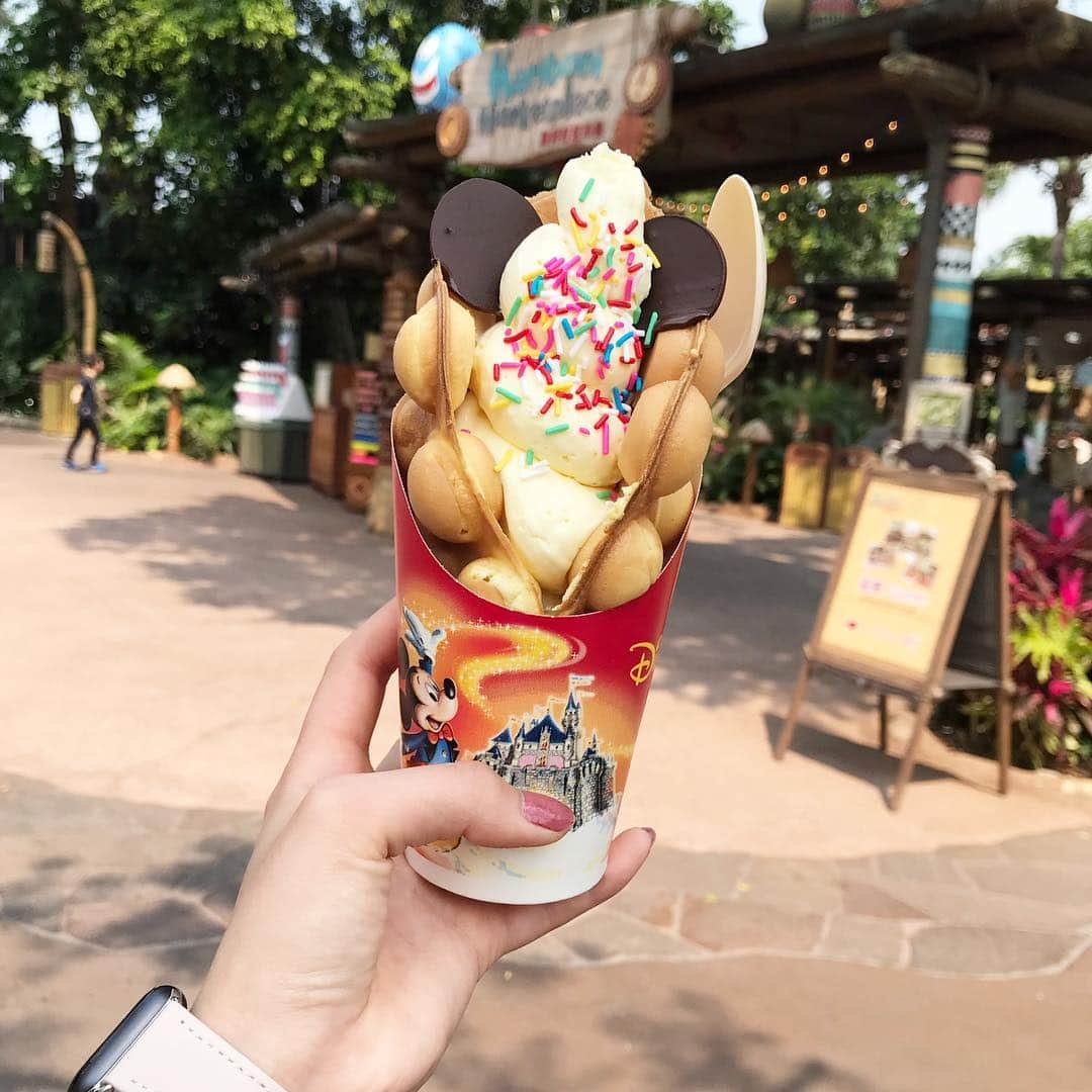 西口真央のインスタグラム：「甘すぎたけど美味しすぎたぺろり🍦🐭🍩 #鶏蛋仔 #eggwaffle」