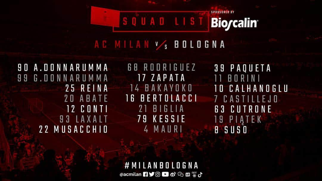 ACミランさんのインスタグラム写真 - (ACミランInstagram)「Here's the Rossoneri 21-man squad for our penultimate Serie A home fixture 🔴⚫ Sono 21 i rossoneri convocati da Mister Gattuso per la penultima sfida casalinga di #SerieATIM 🔴⚫ #MilanBologna #ForzaMilan」5月6日 0時44分 - acmilan