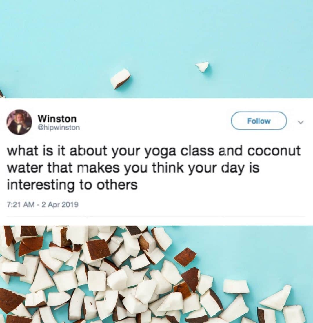 Vita Coco Coconut Waterのインスタグラム：「Well Winston, drink a Vita Coco and maybe you'll get what the hype is all about.  Yoga on the other hand, we understand it's not for everyone.」