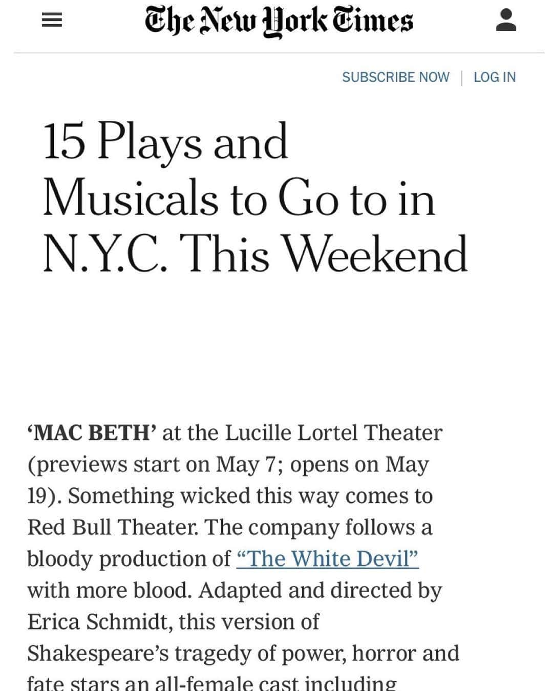 アナソフィア・ロブさんのインスタグラム写真 - (アナソフィア・ロブInstagram)「Ayyy! Come see us in #macbeth Thanks @nytimes !! Previews start Tuesday! May 7-June 2nd. Link to tix in bioooo」5月6日 5時37分 - annasophiarobb