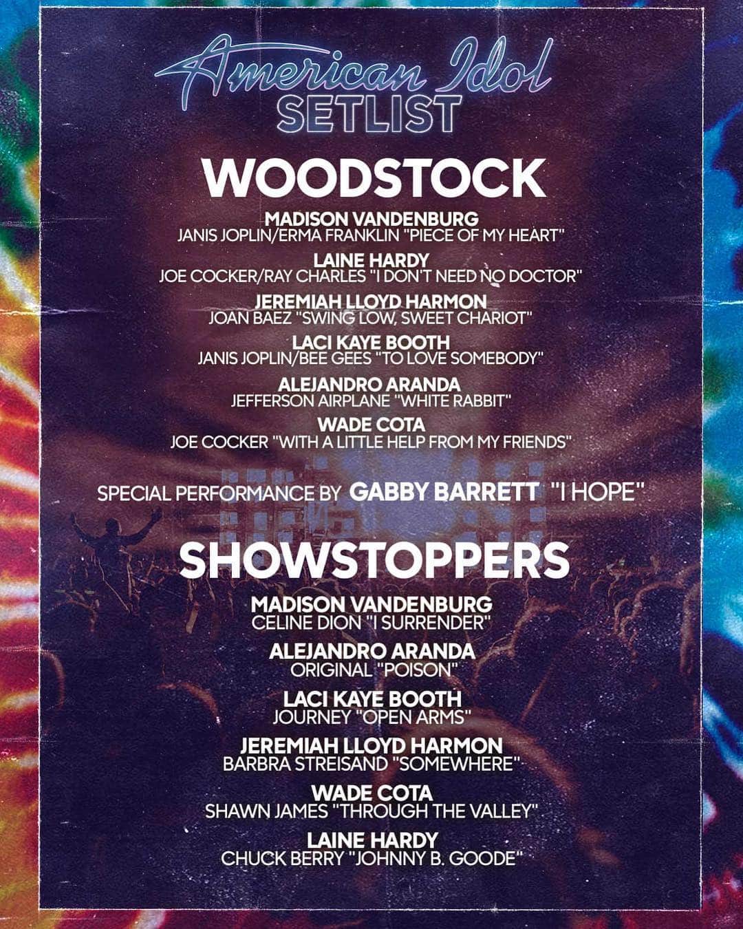 American Idolさんのインスタグラム写真 - (American IdolInstagram)「Ready to get GROOVY?! ☮️🧡🌈⁣ ⁣ Tonight the Top 6 perform the music of Woodstock PLUS ✨Showstopper✨ tunes ft. mentor @lauren_daigle and a special performance by @gabbybarrett_ !⁣ ⁣ Which performances are you most excited for?? Watch #AmericanIdol LIVE tonight and VOTE! 8p East Coast | 7p Central | 5p West Coast」5月6日 6時05分 - americanidol