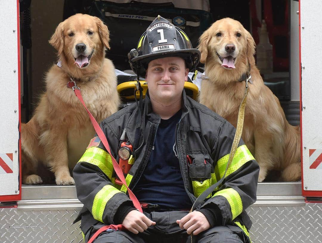 モヒートさんのインスタグラム写真 - (モヒートInstagram)「Mom forgot to post yesterday but happy #internationalfirefightersday to my grandpa, uncle jon and all the other brave men and women out there 🔥 ------------------------------- #goldensofig #goldenretriever  #goldenretrieversofinstagram #betterwithpets #dogsofig  #dogsofinstagram #fluffypack #gloriousgoldens #welovegoldens #ilovemydog #goldenlife #bestwoof #ProPlanDog #ilovegolden_retrievers #mydogiscutest #retrieversgram #dogsofcle  #firehouse #firefighter」5月6日 7時13分 - mojito_rose_family