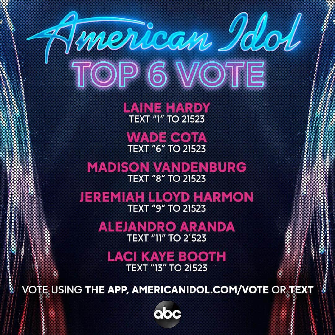 American Idolさんのインスタグラム写真 - (American IdolInstagram)「We are LIVE coast-to-coast on ABC! Vote now and keep voting for your Top 6 - swipe ⬅️ to see everyone’s number! #AmericanIdol」5月6日 9時02分 - americanidol