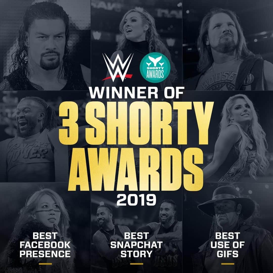 WWEさんのインスタグラム写真 - (WWEInstagram)「@WWE won for Best Use of GIFs, Overall Facebook Presence and Snapchat Story at tonight's @shortyawards! 🎉🎉🎉」5月6日 10時05分 - wwe