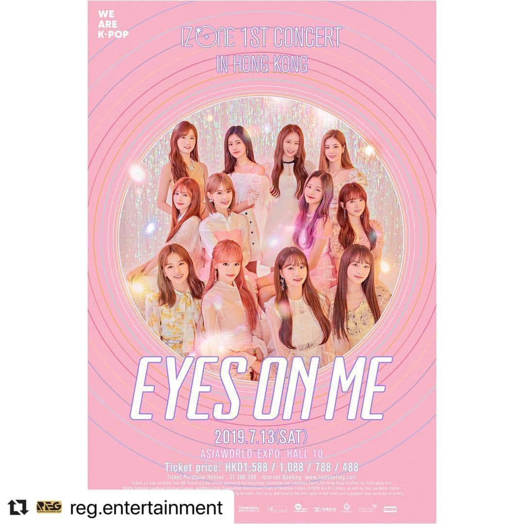 IZ*ONEさんのインスタグラム写真 - (IZ*ONEInstagram)「#Repost @reg.entertainment ・・・ 【大勢女團IZ*ONE🇭🇰香港演出5月17日開票🎊】 以新主打曲「Violeta」達成7冠王的IZ*ONE表示迎來了人生中最暖和的春天🥰WIZ*ONE📣📣來讓我們和IZ*ONE一起渡過火熱的夏日吧！ 約定你7月13日(六)在亞洲國際博覽館Hall 10見面！ . 演出詳情如下： <IZ*ONE 1ST CONCERT [EYES ON ME] in HONG KONG> 📍日期：  2019年7月13日（星期六） 📍時間：  晚上7時 📍地點：  亞洲國際博覽館Hall 10 📍門票：  港幣$1,588(VIP)*、$1,088、$788及$488元（全場座位） - 🔵*凡購買$1,588 (VIP)門票的觀眾將可： 👉🏻出席擊掌會 或 歡送會 (兩項中抽選其中一項) 🔵另外，凡購買門票的觀眾將有機會獲取IZ*ONE親筆簽名海報(共100名) 🔸抽選方法請留意主辦方於演出一星期前的公告。 - 門票將於2019年5月17日（星期五）上午10時公開發售。 網上購票：www.hkticketing.com - [Trending Girl Group IZ*ONE🇭🇰Hong Kong Show Tickets Open On 17th May🎊] Successfully won their seventh trophy with the new title song “Violeta”, IZ*ONE said this was the warmest spring they have ever had in their life🥰WIZ*ONE📣📣Come and join us to spend a hot summer with IZ*ONE! See you on 13th July(SAT) at AsiaWorld-Expo, Hall 10! - More information as below: <IZ*ONE 1ST CONCERT [EYES ON ME] in HONG KONG> 📍Date: Saturday, 13th July 2019 📍Time: 7pm 📍Venue: AsiaWorld-Expo, Hall 10 📍Tickets: HKD $1,588(VIP)*, $1,088, $788 and $488 (All seated) - 🔵*All $1,588 (VIP) ticketholders are entitled join 👉🏻either Hi-Touch session or send-off session(by lucky draw) 🔵All ticketholders stand a chance to win autographed poster of IZ*ONE (100 winners in total). 🔸Details of lucky draw will be announced one week prior to the show via REG’s social media platform. - Tickets go on public sale from 10am Friday, 17 May 2019 at HK Ticketing. Online Ticket Booking:  www.hkticketing.com - #IZONE #아이즈원 #장원영 #미야와키사쿠라 #조유리 #최예나 #안유진 #야부키나코 #권은비 #강혜원 #혼다히토미 #김채원 #김민주 #이채연 #REG #RolemodelEntertainment」5月6日 15時18分 - official_izone