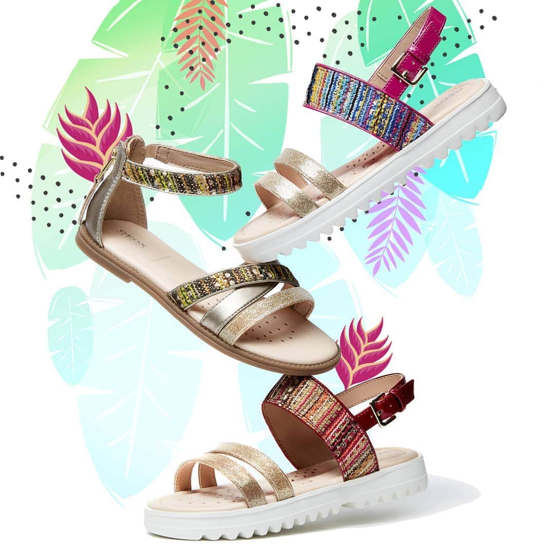 のインスタグラム：「ETHNIC PRINT SPARKLE: Let your mini-me emulate your vivid colour style in leather #ethnic print sandals that sparkle and shine.  Choose from silver and metallic shades, mixed with #glittering colours so your little one can let out their playful side.」