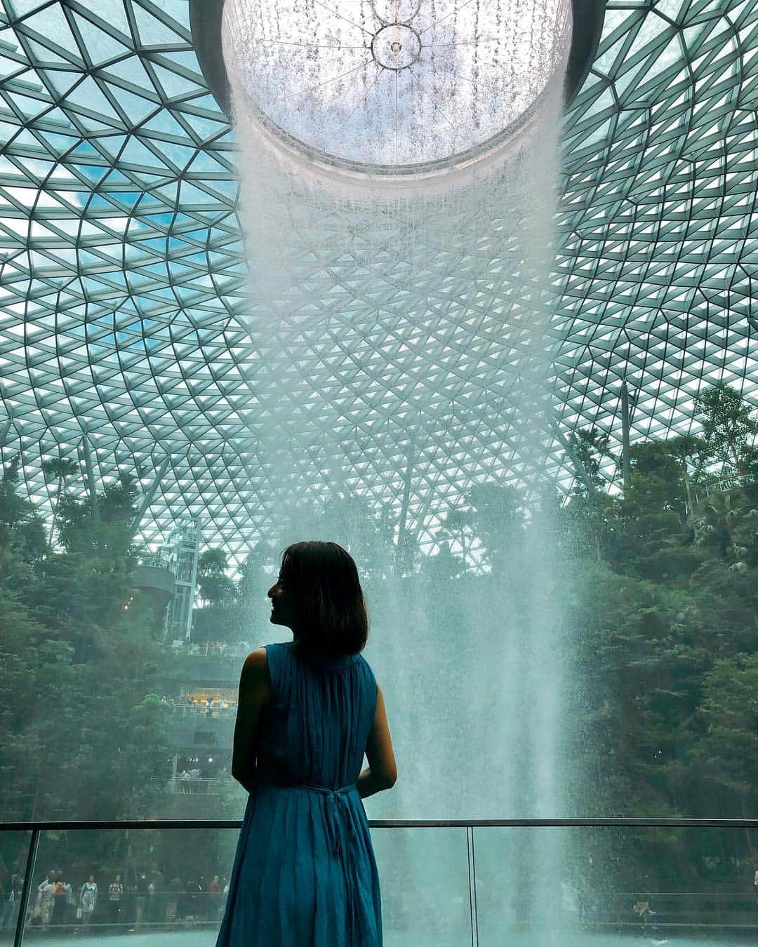のインスタグラム：「🦋Juwel 🦋やっと来れた💜 ・ ・ Changi airport ✈️ ・ ・ 40mの滝と植物のマイナスイオンが💚🌳🌲🍀 ・ ・ #2019 #sg #juwel #changiairport #マイナスイオン」