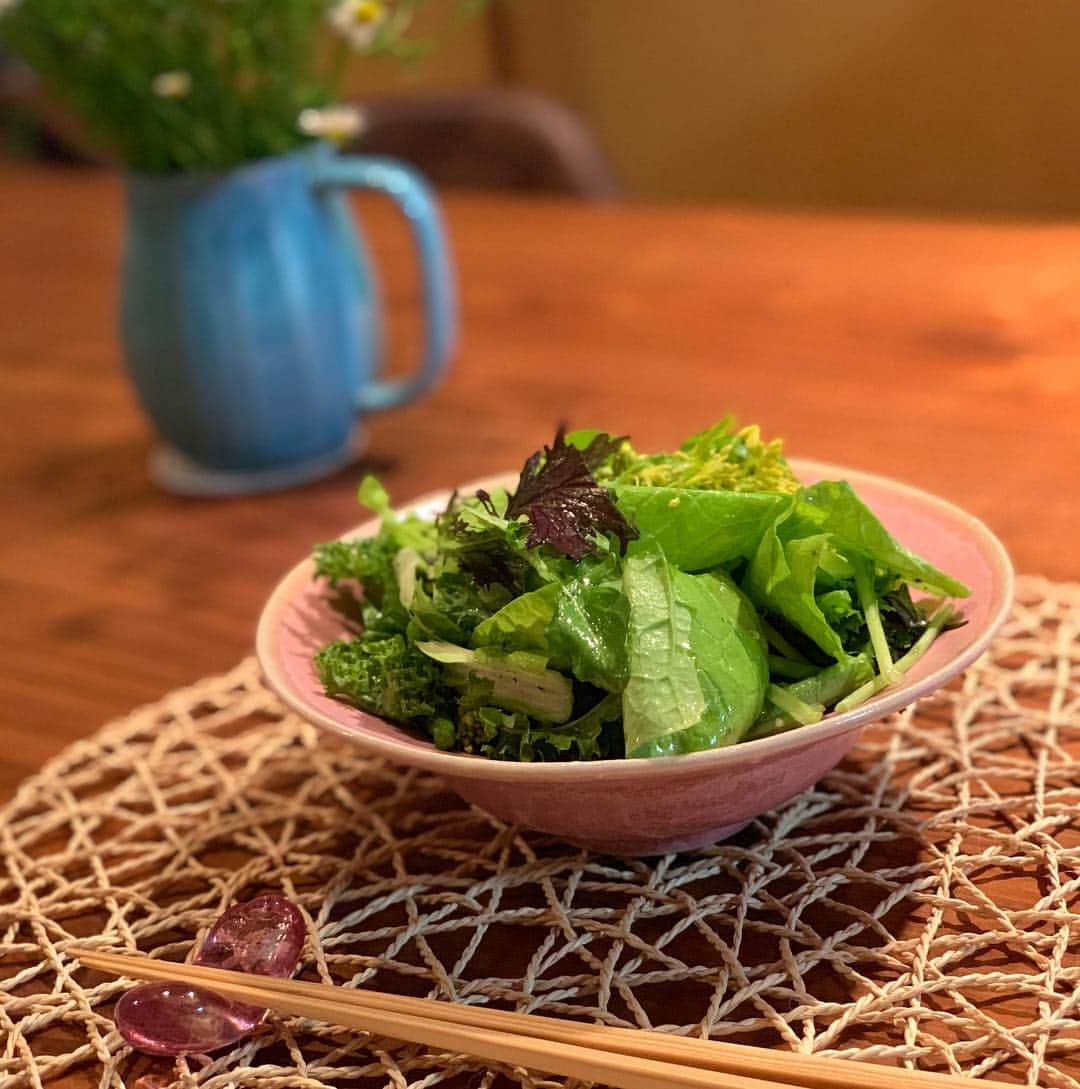 中村優さんのインスタグラム写真 - (中村優Instagram)「野菜がうますぎて、お皿いっぱいのサラダを食べるのにはまってる🥗💚🥗💚🥗昼がっつりつじ田のつけ麺食べたから夜はこれだけ〜。」5月6日 20時24分 - nkmr_yu