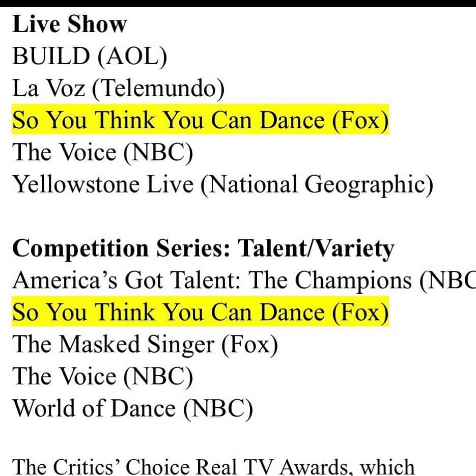 キャット・ディーリーさんのインスタグラム写真 - (キャット・ディーリーInstagram)「So You Think You Can Dance has been nominated for two Critics’Choice Real TV Awards. Amazing news @danceonfox #sytycd . Thanks to everyone who watches the show !」5月7日 7時32分 - catdeeley