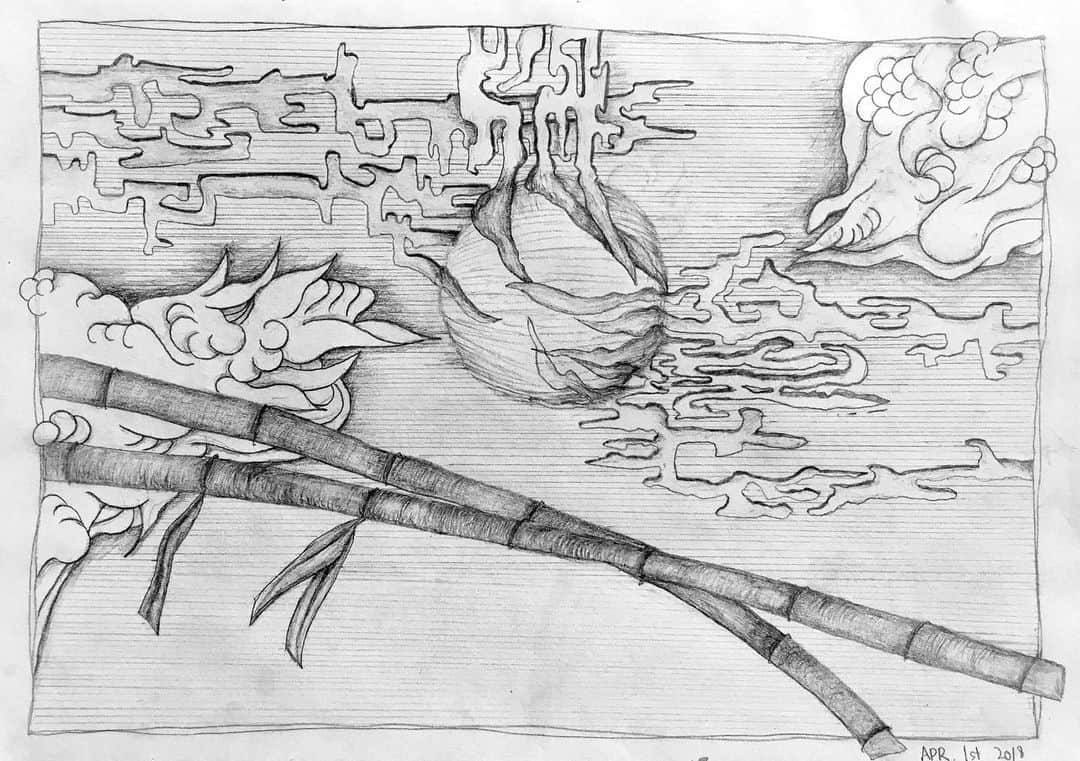のインスタグラム：「月 (Moon)  Graphite on Paper  210mm x 297mm | An old drawing I found that made my music make more sense.  #pencildrawing #paralleluniverse #moon #竹」