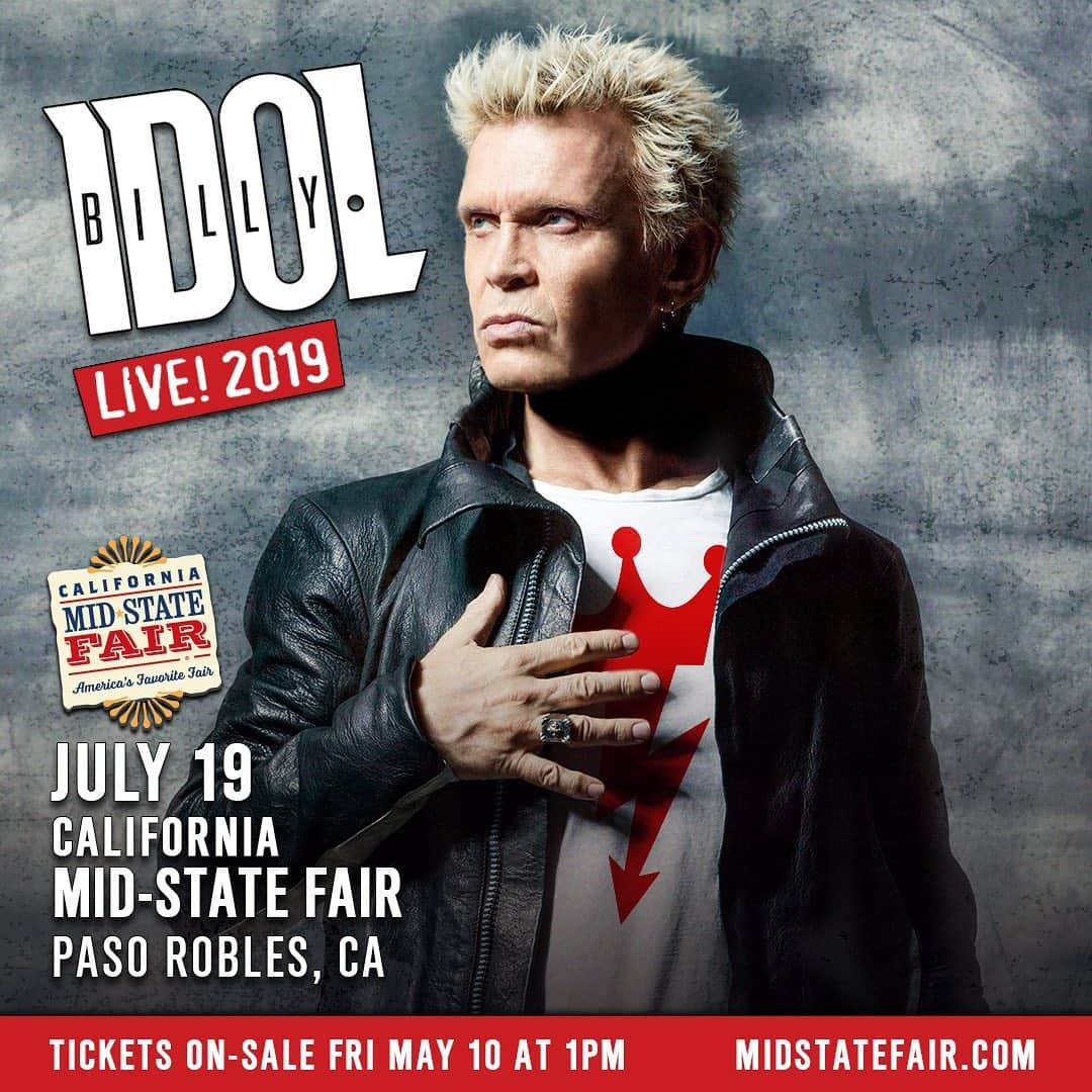 ビリー・アイドルさんのインスタグラム写真 - (ビリー・アイドルInstagram)「I’ll be performing at the California Mid-State Fair in Paso Robles, CA on July 19! Tickets on sale Friday, May 10 at 1pm PT: midstatefair.com @californiamidstatefair」5月7日 1時05分 - billyidol