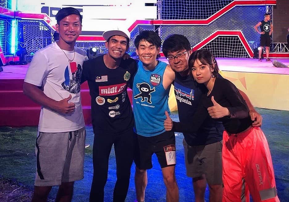 乾雅人のインスタグラム：「SASUKE Vietnam season5 マレーシアのマット、グアム出身のANW出場者デレク・ミヤモト、番組ゲスト司会のチビちゃん(歌手・女優)と。 #sasukevietnam #ninjawarrior #sasuke2019 #americanninjawarrior #vietnam」