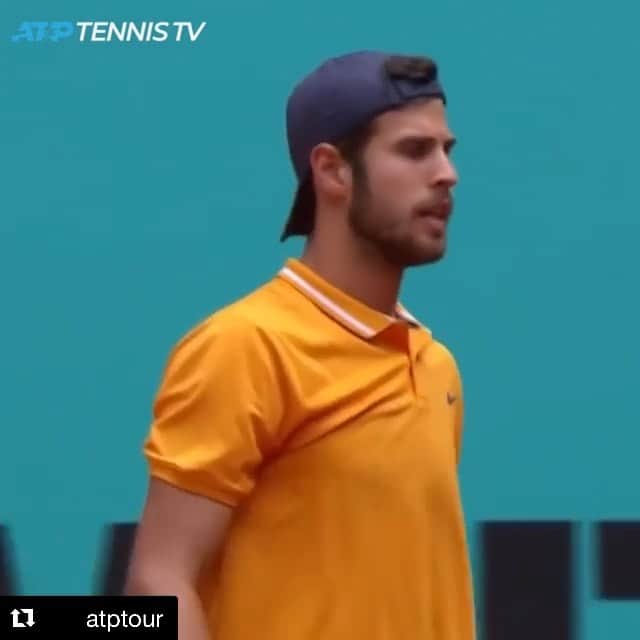 カレン・ハチャノフのインスタグラム：「#Repost @atptour ・・・ Dropping. The. Hammer. 🔨  @karenkhachanov firing forehands in Madrid 🔥 🎥: @tennistv | @mutuamadridopen」
