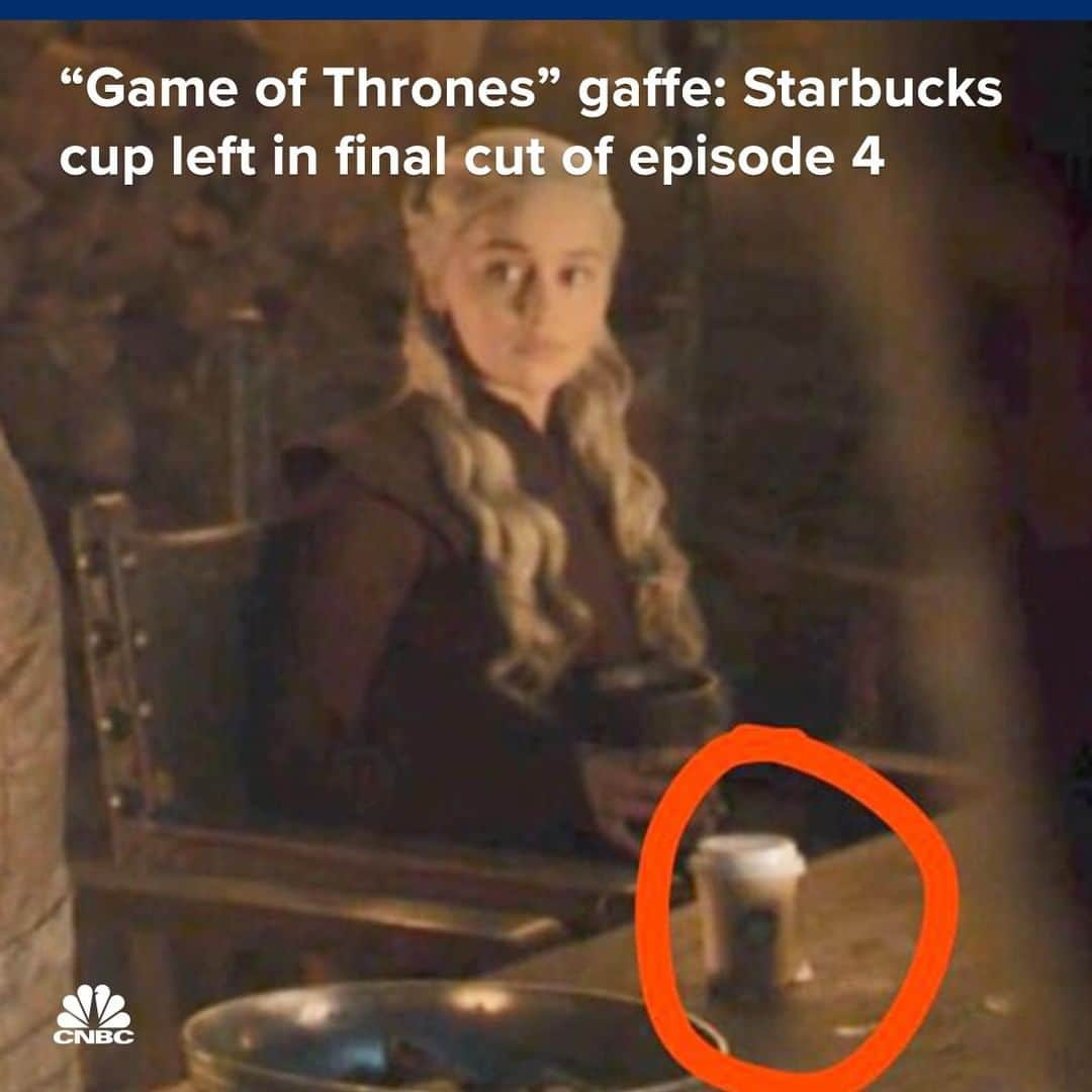 CNBCさんのインスタグラム写真 - (CNBCInstagram)「Even Dragon Queens need to get their caffeine fix.⠀ ⠀ On Sunday, eagle-eyed fans of “Game of Thrones” noticed something out of place during a feast scene in the fourth episode of the final season of the epic fantasy show — a modern-day coffee cup.⠀ ⠀ The label is muddled in shadow and flickering candle light, but many fans were speculating it was the iconic green circle from Starbucks.⠀ ⠀ “TBH we’re surprised she didn’t order a Dragon Drink,” Starbucks responded on Twitter Monday.⠀ ⠀ ⠀ Details, at the link in our bio. ⠀ *⠀ *⠀ *⠀ *⠀ *⠀ *⠀ *⠀ *⠀ #gameofthrones  #got #jonsnow #kitharington #daenerystargaryen #daenerys #emiliaclarke #sansastark #aryastark #winteriscoming #hbo #sophieturner #khaleesi #peterdinklage #tyrionlannister #targaryen #motherofdragons #lannister #maisiewilliams #housestark #winterfell #winterishere #gameofthrones_feed #gots7 #gotseason7」5月7日 6時32分 - cnbc