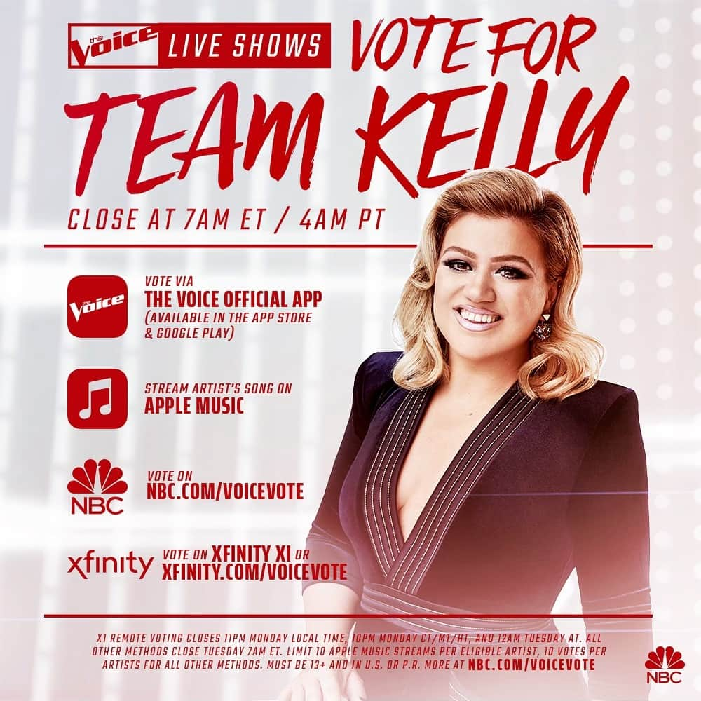 ケリー・クラークソンさんのインスタグラム写真 - (ケリー・クラークソンInstagram)「Be prepared to vote tonight y'all!! #VoteTeamKC #VoiceTop13 @NBCTheVoice - Team KC」5月7日 9時46分 - kellyclarkson