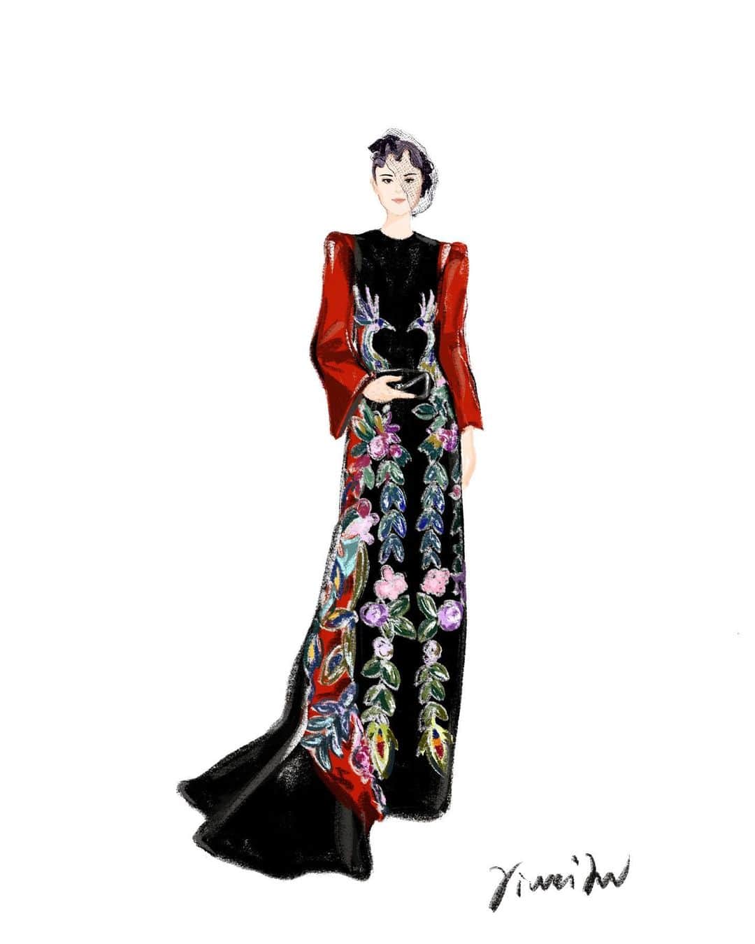 JiweiJWさんのインスタグラム写真 - (JiweiJWInstagram)「Liyuchun in Gucci on met gala 2019 Illustration by JiweiJW @gucci #metgala #2019 #illustration #gucci」5月7日 12時02分 - jiweijw