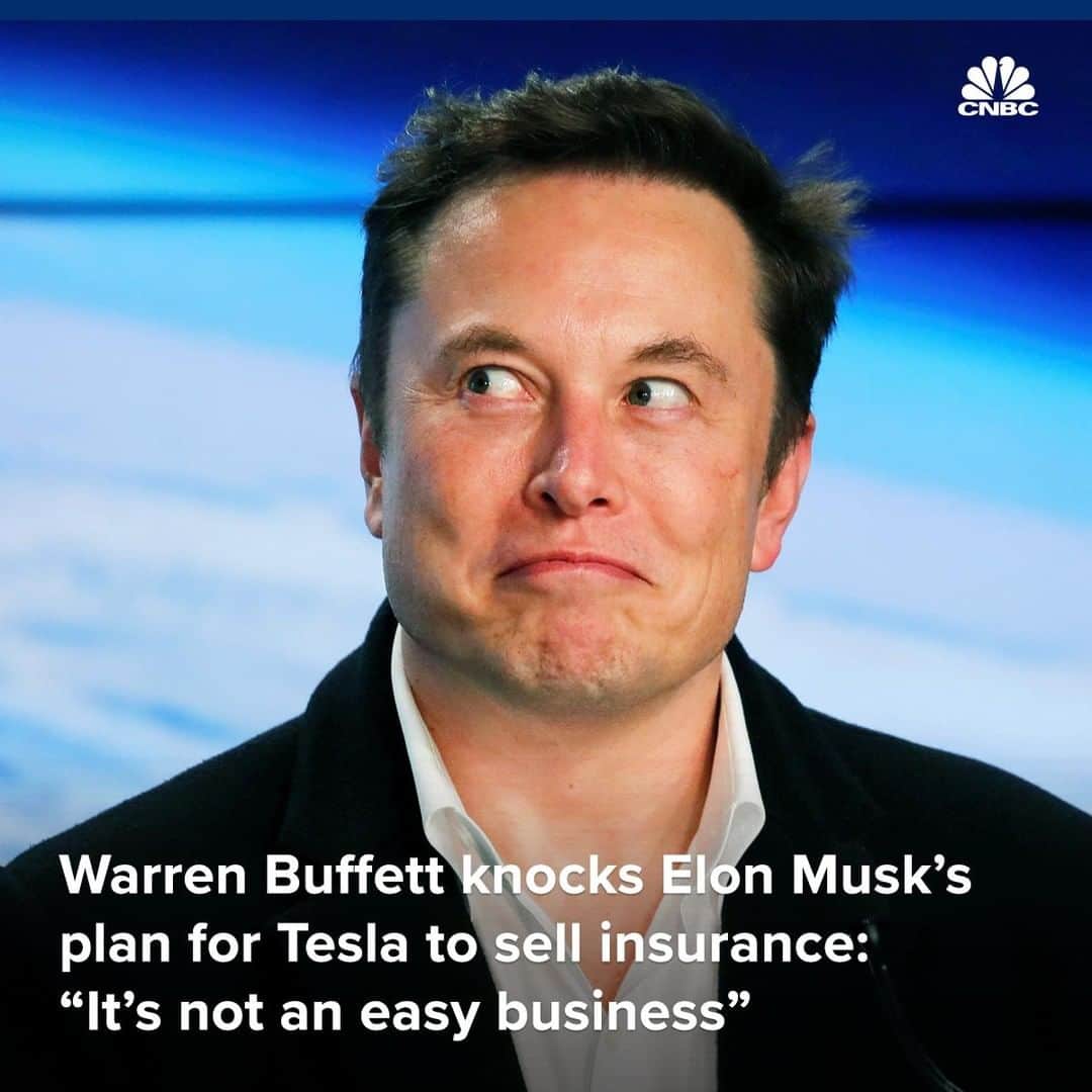 CNBCさんのインスタグラム写真 - (CNBCInstagram)「Warren Buffett said Elon Musk’s Tesla will probably struggle as it ventures into the insurance business, a field in which Berkshire Hathaway thrives in.⁣ ⁣ “It’s not an easy business,” Buffett said. He knows that firsthand. About one third of Berkshire Hathaway’s business is in the insurance space and that includes Geico.⁣ ⁣ Buffett later added: “I’d bet against any company in the auto business” getting into insurance.⁣ ⁣ Musk told analysts last month that Tesla would be launching its own insurance product later in May.⁣ ⁣ Details, at the link in bio. ⁣ *⁣ *⁣ *⁣ *⁣ *⁣ *⁣ *⁣ *⁣ ⁣ #WarrenBuffett #ElonMusk #Buffett #Musk #BerkshireHathaway #Tesla #autos #insurance #business #CEO #bonds #stocks #venture #Tradertalk #businessnews #cnbc」5月7日 14時00分 - cnbc