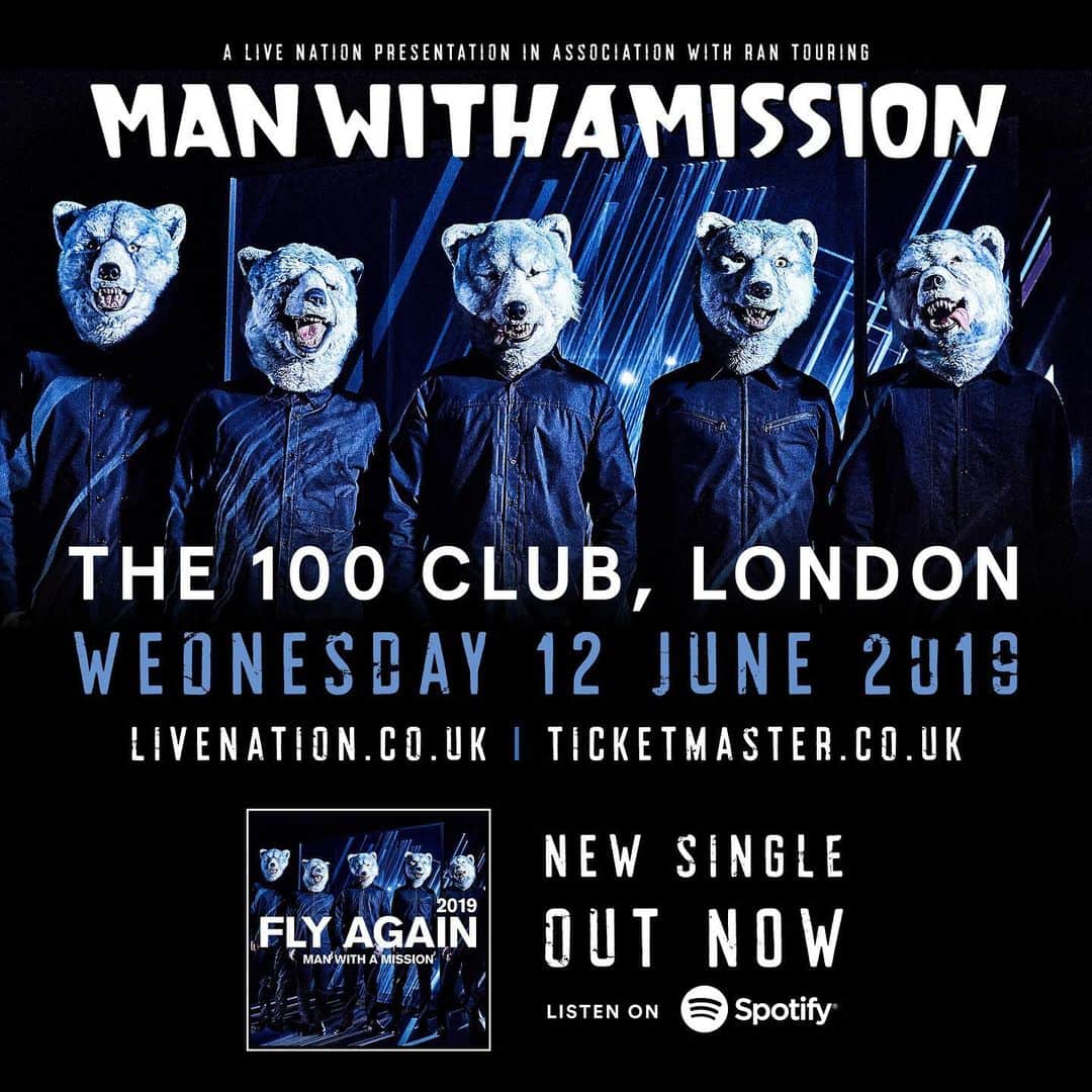 Man With A Missionさんのインスタグラム写真 - (Man With A MissionInstagram)「Ahead of their performance at @downloadfest 2019, MWAM are heading back to London for an exclusive gig at @100clublondon on Wednesday 12 June. ⁣🐺🤘🏻🇬🇧⁣ ⁣ Tickets go on sale at 10am (UK) on Friday 10 May and will sellout quickly, so set your reminder now! 🕙⏰⁣ ⁣ #MWAMLondon #100Club #MWAM100Club #MWAMUK #downloadfest #kerrang #livemusic #japaneserock #chasingthehorizon #chasingthehorizontour2019 #chasingthehorizonworldtour」5月8日 2時06分 - mwamofficial