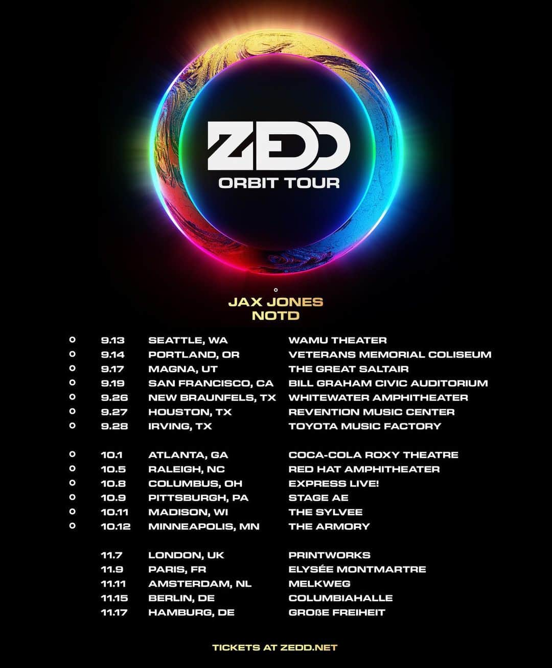 ゼッドさんのインスタグラム写真 - (ゼッドInstagram)「⭕️ ORBIT TOUR ⭕️ ⁣⁣ Ticket link in bio⁣⁣ ⁣⁣」5月8日 4時23分 - zedd