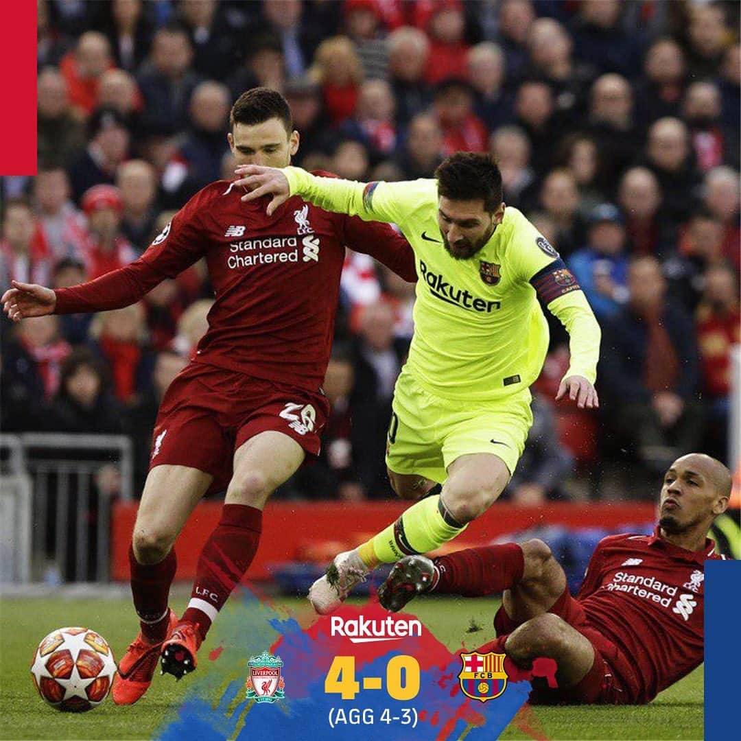 FCバルセロナさんのインスタグラム写真 - (FCバルセロナInstagram)「🏁 #LFCBarça (4-0, agg 4-3)  Final whistle at Anfield. Liverpool qualify for the #UCL final. 🔵🔴」5月8日 6時03分 - fcbarcelona