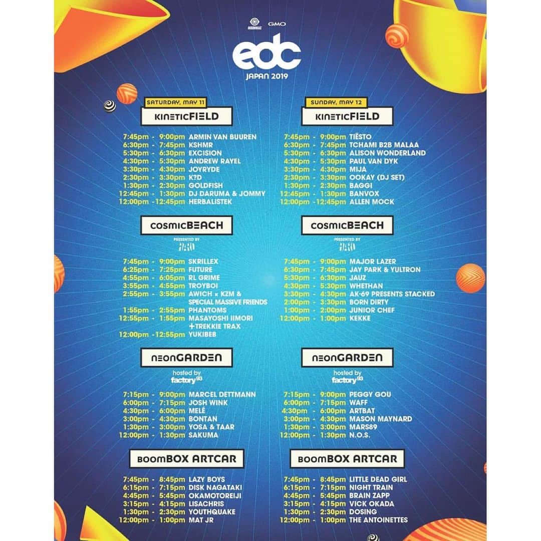 のインスタグラム：「Everybodyee!!! Meet at the EDC Japan🇯🇵 Set time 12:45pm - 1:30pm /MainStage🔥🏠」