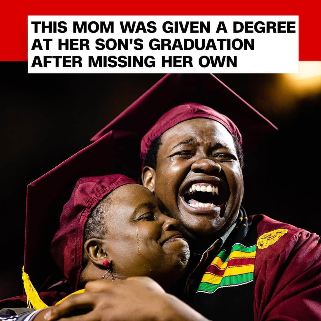 CNNさんのインスタグラム写真 - (CNNInstagram)「When this Michigan mom learned she and her son would be graduating from different colleges on the same day, she decided to skip her graduation ceremony at Ferris State University to watch her son graduate from Central Michigan University. Upon hearing about Sharonda Wilson’s predicament, Central Michigan’s president contacted his counterpart at Ferris State, and the two hatched a plan to award Wilson her degree during her son’s graduation ceremony. "Earning my degree was such a huge milestone in my life, and having my mom with me to celebrate that moment was an unbelievable blessing,” said Wilson’s son. (📸: Central Michigan University)」5月8日 16時00分 - cnn