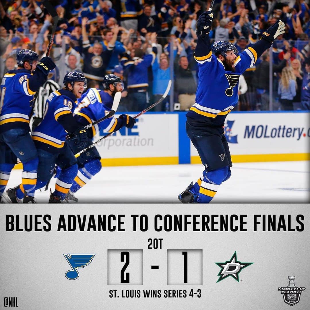 NHLさんのインスタグラム写真 - (NHLInstagram)「What a #Game7! Pat Maroon with the double overtime winner to send the @stlouisblues to the Western Conference Final. #StanleyCup」5月8日 22時22分 - nhl