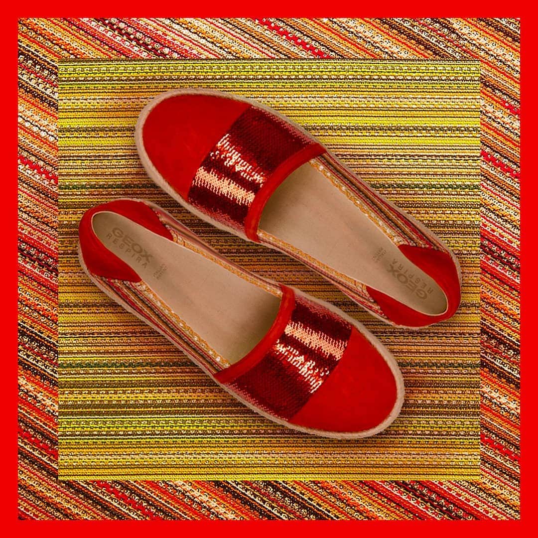 のインスタグラム：「POPPING RED #SUMMER: Enjoy a breathable, #exotic summer in popping red slip on for the hotter months: Sparkly red details give this slip on a desirable and unexpected edge.  Live #vividly, in beautifully bold red.」