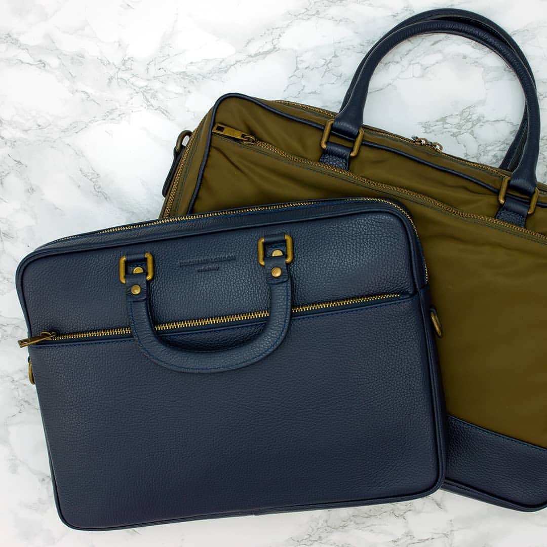 のインスタグラム：「Refined and Elegant work luggage now available online. Spanish heavy grain leather mixed with burnished finishing touches.」