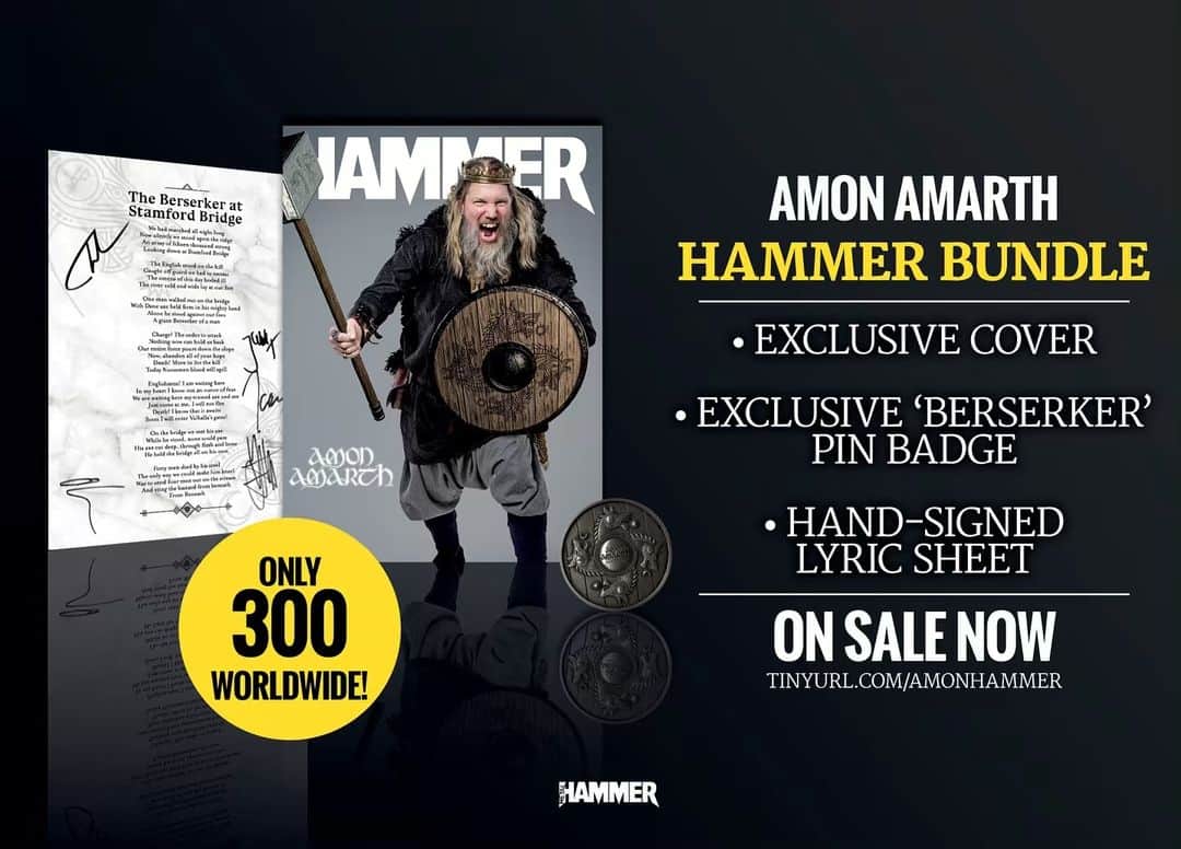 METAL HAMMERさんのインスタグラム写真 - (METAL HAMMERInstagram)「Metal Hammer x Amon Amarth world exclusive bundle. Featuring a signed lyric sheet, exclusive pin badge and limited edition cover. Only 300 worldwide. Head to our story or profile page to get yours while you can #AmonAmarth #MetalHammer #Berserker」5月8日 18時35分 - metalhammeruk